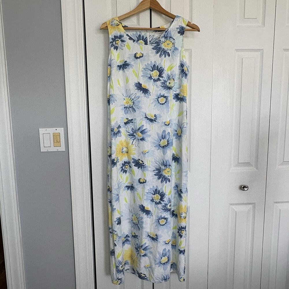 Liz Claiborne Lizsport Petite 12 Floral Linen Cotton Blend Long Straight Dress